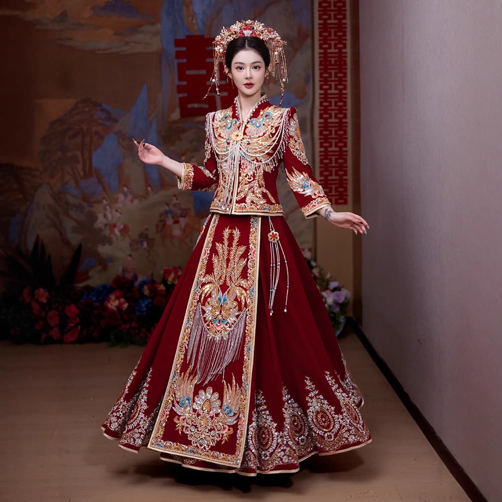 2025 New High-End Velvet Xiuhe Wedding Dress, Bride's Chinese Wedding Gown, Departure Attire