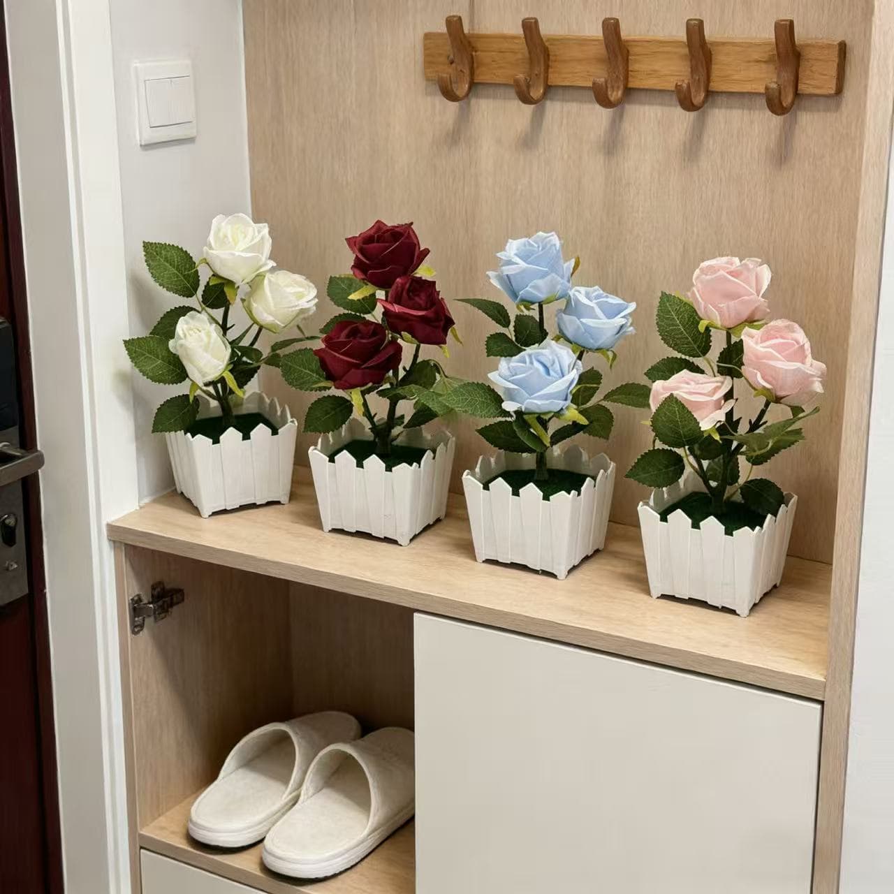 Spot new fence pot rose simulation flower pot coffee shop hotel layout hand-feeling fake flower small bonsai ornaments