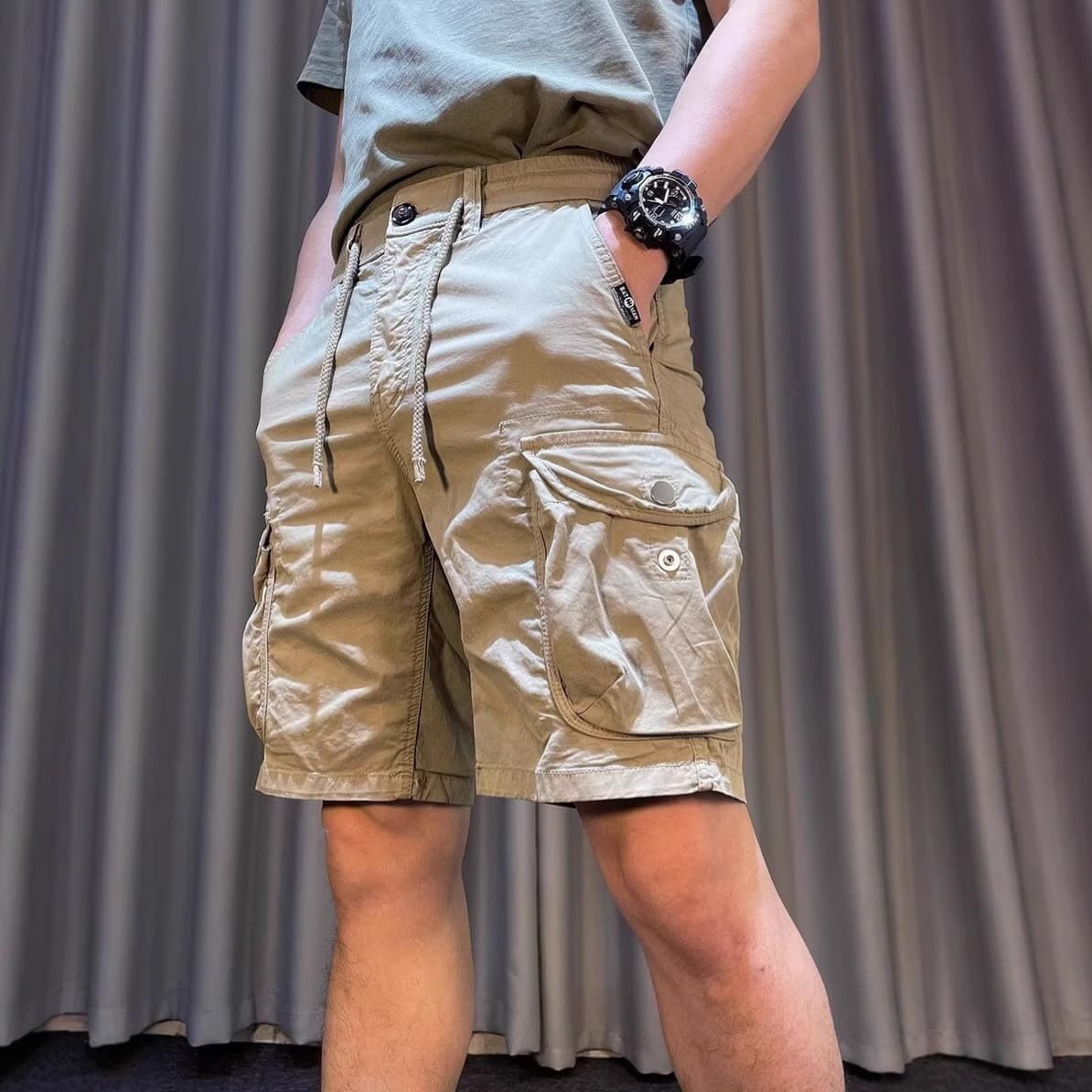 Khaki American Minimalist Cargo Shorts Men's Summer Trendy Brand New Loose Large Size Casual Mid-Length Pants