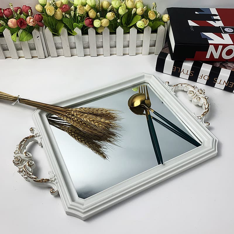 Tray Mirror Shooting Prop Ornament PP Plastic Spray Painting Process Modern Minimalist Tray Mirror Dessert Spoon Storage