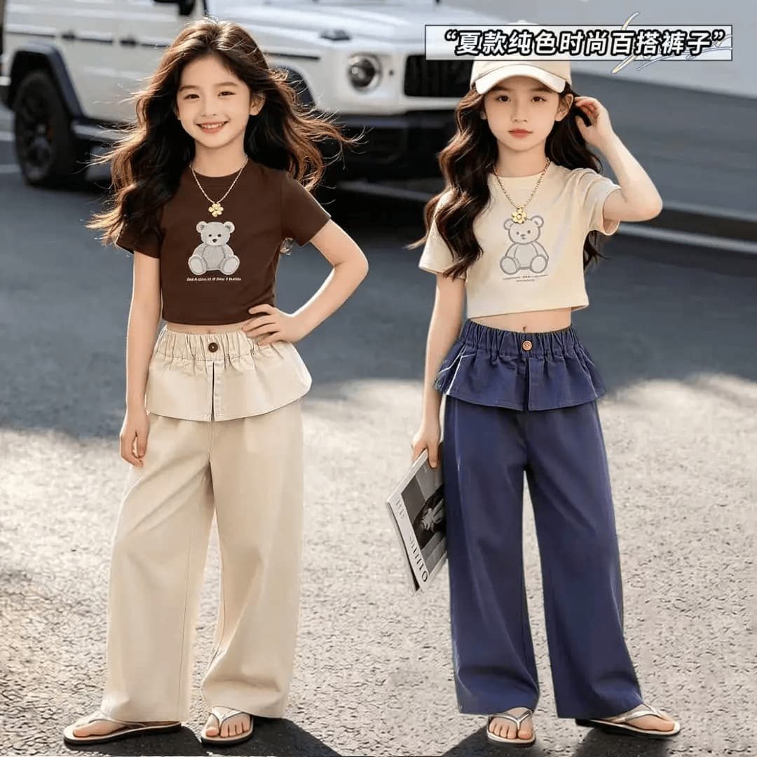 Girls casual split-curtain pants summer 2026 new Korean style thin wide-leg pants for middle-aged and older children, fashionable and versatile high-waisted