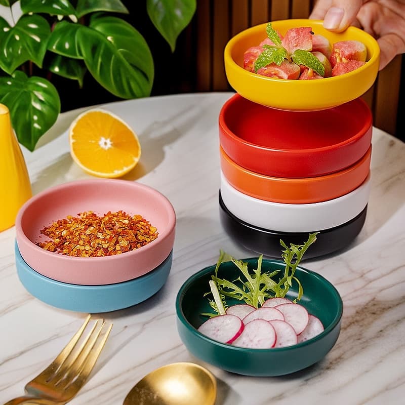 Ceramic Small Dish Vinegar Dish Hotpot Dipping Sauce Dish Mini Side Dish Round Dish Soy Sauce Dish Seasoning Dish Fine Ceramic
