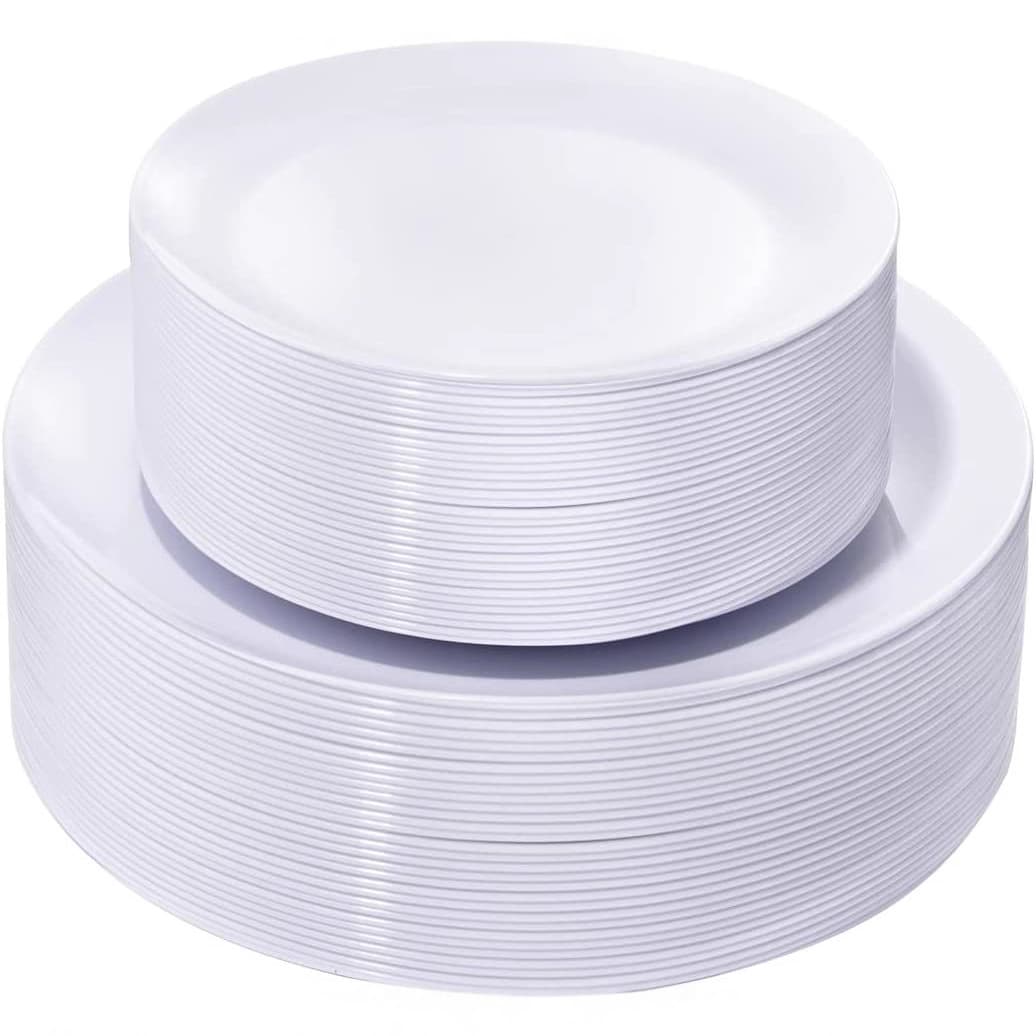 25-Piece Hard Plastic White Dinner Plates and Black Plates with Gold Foil Christmas Dinnerware Set Disposable Plates for Cross-Border