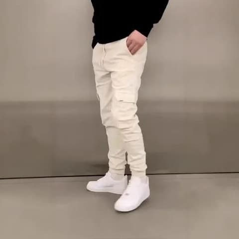 2025 Cross-Border EU/US 3D Patch Pocket Cargo Pants with Drawstring Elastic Waist, Loose-Fit Casual Pocket Work Pants