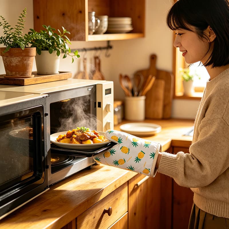 Pineapple Pattern Microwave Oven Gloves Thickened Heat Insulation Pot Holder Set Kitchen Anti-scalding High Temperature Resistant Baking Gloves