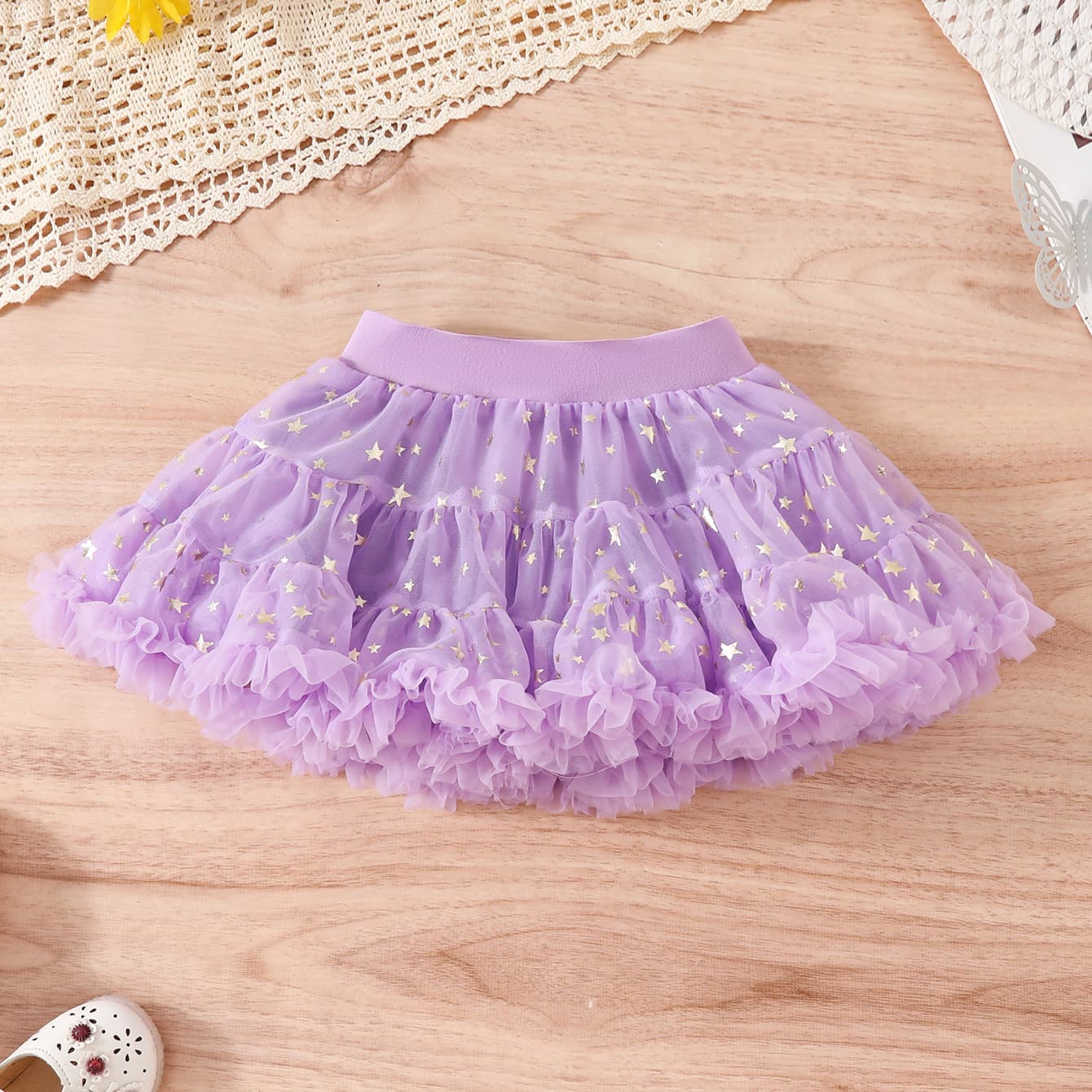 Girls' Shiny Star Tulle Skirt Princess Style Birthday Cake Skirt Soft European American Cotton Nylon Half-length Princess Skirt