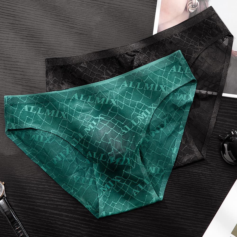 2025 New Style Cross-Border Foreign Trade Men's Underwear Breathable Lettered Lace Transparent Mid-Low Rise Sexy Briefs