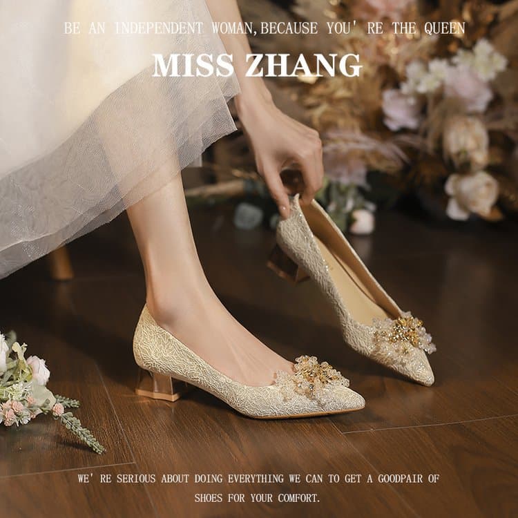 Spring Autumn 2024 New Style Women's Shoes French Style Pointed Toe Low Heel Polyurethane Sole Rubber Sole Adult Shoes