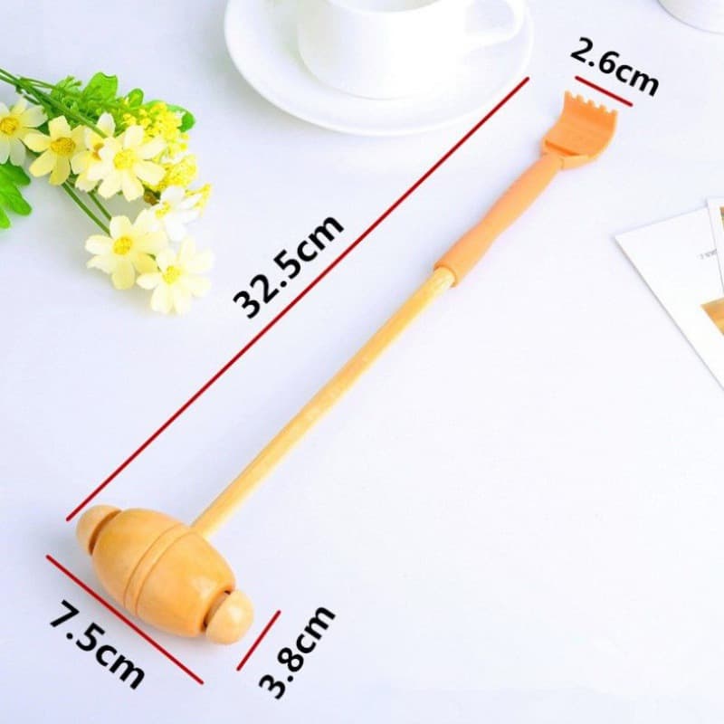 Multi-purpose wooden handle back scratcher and massager for neck, waist, and back without assistance