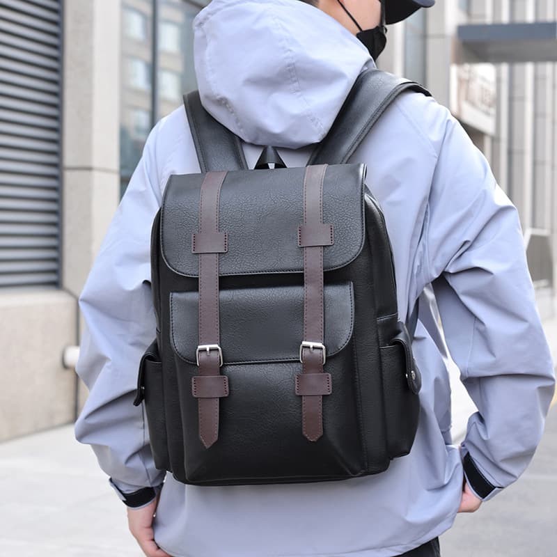 Cross-border Large Capacity Soft PU Leather Backpack Casual Business Laptop Bag Student School Bag Travel Backpack Factory