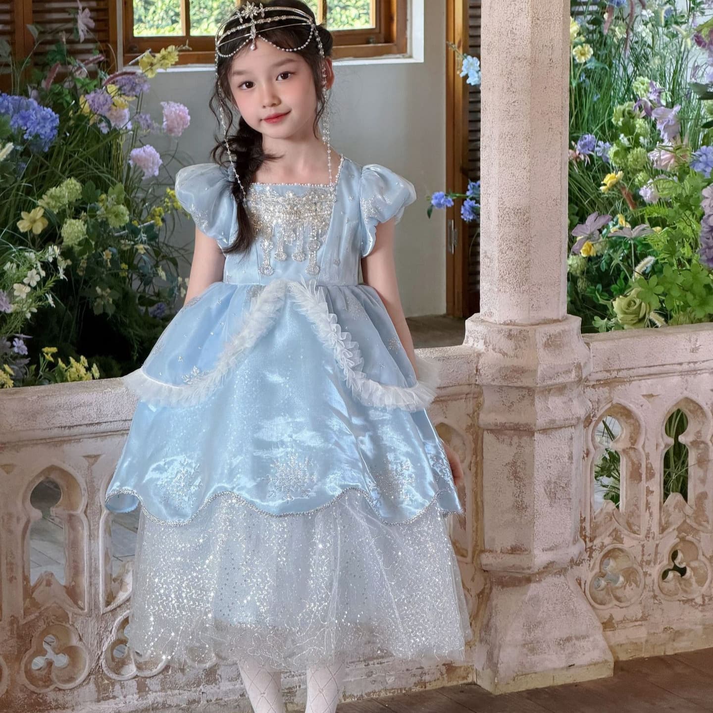 Manufacturer's Girls' Palace-Style Dress with Sequins, Mesh, Lace, and Puffy Elsa Princess Dress for Birthday, Christmas, and Children's Day