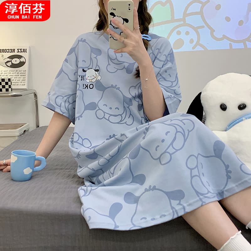 Women's Nightgown, Summer Lightweight Fabric, Cartoon Kids' Student Dress, Maternity Pajamas, Loose Fit for Summer, Suitable for Outdoor Wear