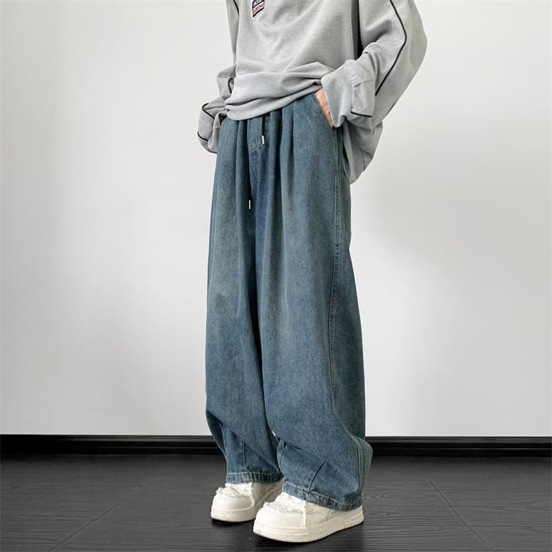 Wide-leg jeans for men and women, spring/autumn Korean style versatile casual long pants, winter American loose oversized trendy trousers.