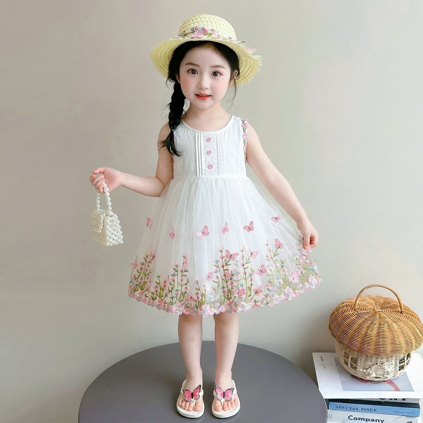 Girls Summer Dress, Little Girl Vest Butterfly Mesh Skirt, Stylish Baby Princess Dress Birthday Gown