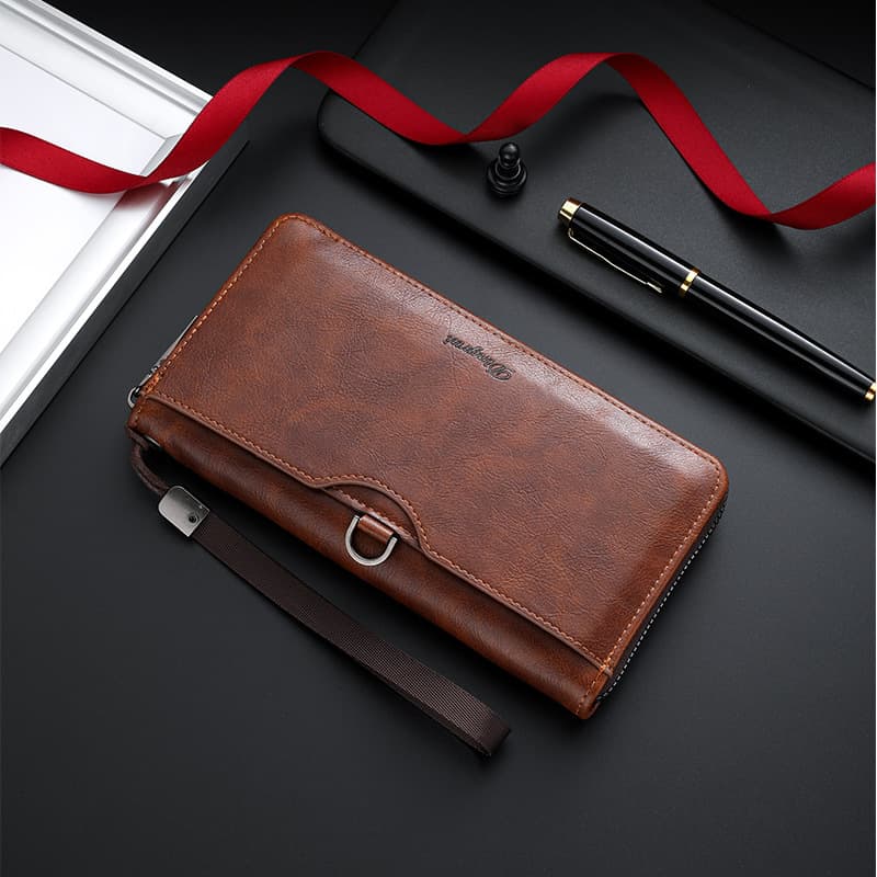 New Large-Capacity Men's Zippered Long Wallet, Multi-Functional Wallet That Can Hold Card Holders, Coin Purse, and Clutch Bag