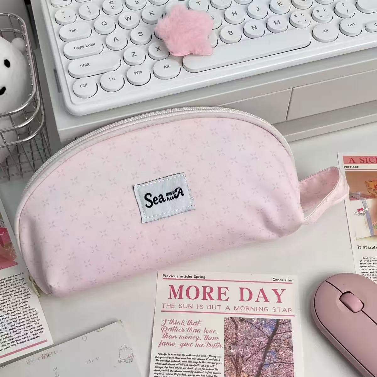 Cute Blue Shell Pencil Case Ins Style Simple Handheld Pencil Box for Middle and High School Students Large Capacity Cartoon Stationery Bag