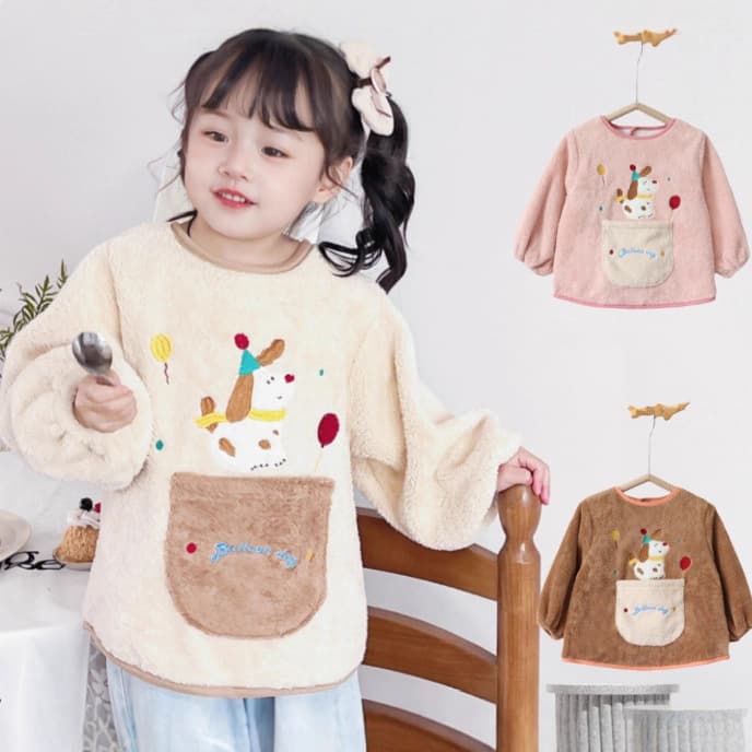 Autumn Winter Soft Fleece Warm Kids Smock Bib Apron Boys Girls Thickened Long-Sleeve Feeding Bib Baby Eating Apron