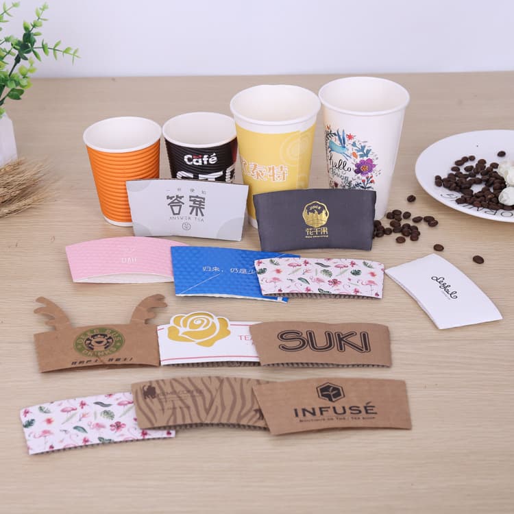 Wholesale disposable kraft paper cup sleeves, corrugated paper milk tea and coffee cup sleeves, cold and hot drink insulated cup sleeves with logo
