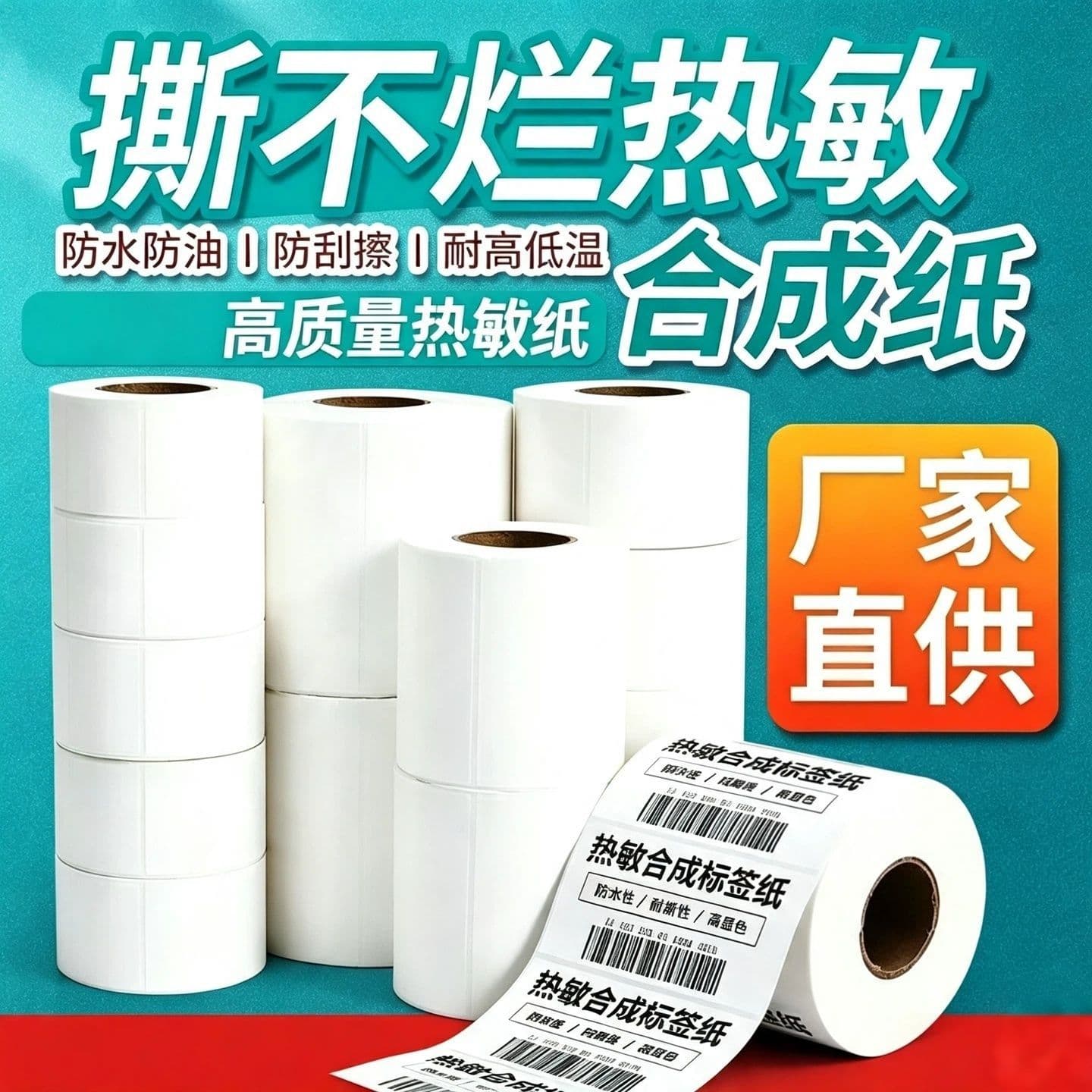 Five-proof heat-sensitive synthetic paper, tear-resistant label paper, printing label 100*100, low temperature resistant, waterproof and anti-freeze glue