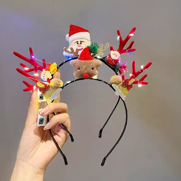 Christmas cartoon bear antlers Santa Claus light-up headband for children and adults, holiday decorations, reindeer hair accessories