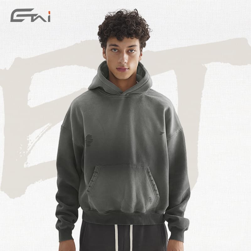ETAI Men's Clothing | High-Quality Heavyweight Retro Loose Short Sweatshirt Teenagers Drop Shoulder Double Hat Men's Sweatshirt
