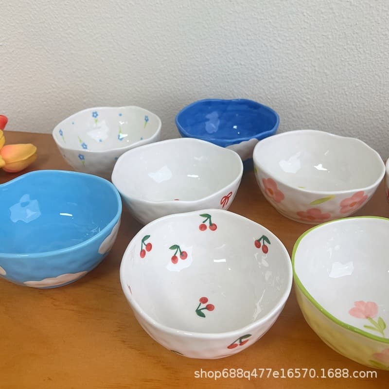 Korean Ins-Style Hand-Painted Irregular Ceramic Bowls and Plates, High Aesthetic Salad Fruit Plates, Snack Bowls