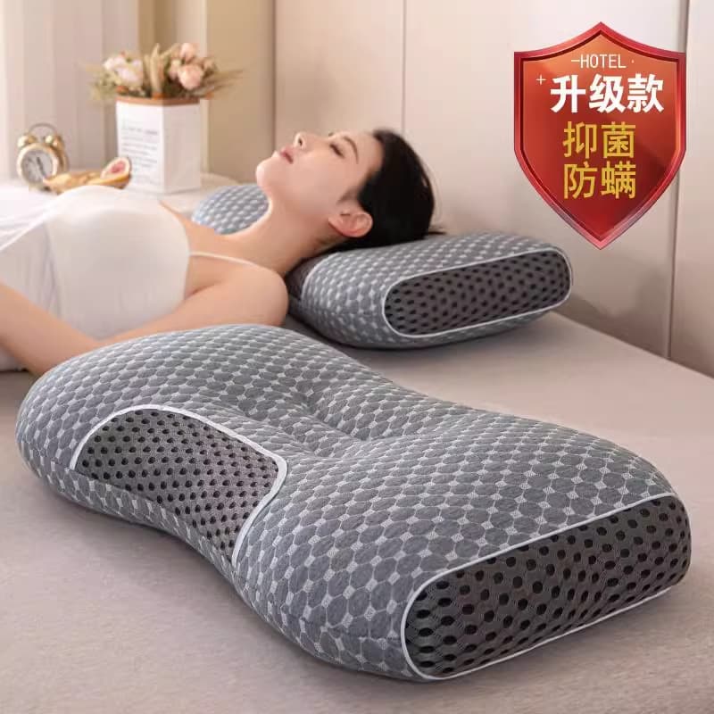 [Grey Spa Pillow] Neck Support Pillow Core for Home Use, Single Pair Pack for Men and Women, Massages Lumbar Spine, Sleeping Pillow