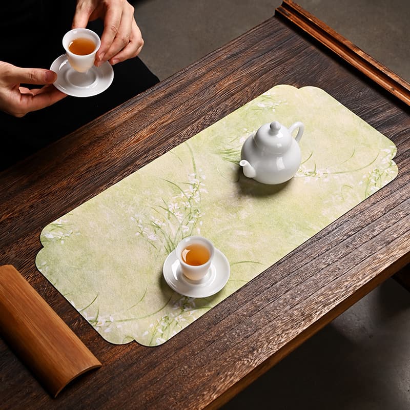 Chinese National Style Double-Sided Waterproof Tea Mat, Vintage Zen Dry Brewing Table Pad