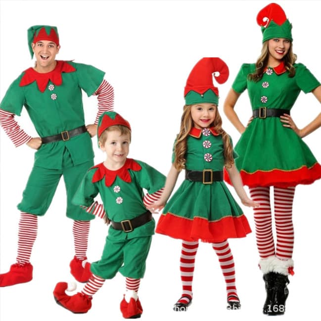 Christmas children's parent-child cos clothing for boys and girls, Christmas elf costumes, cos kindergarten parent-child clothing