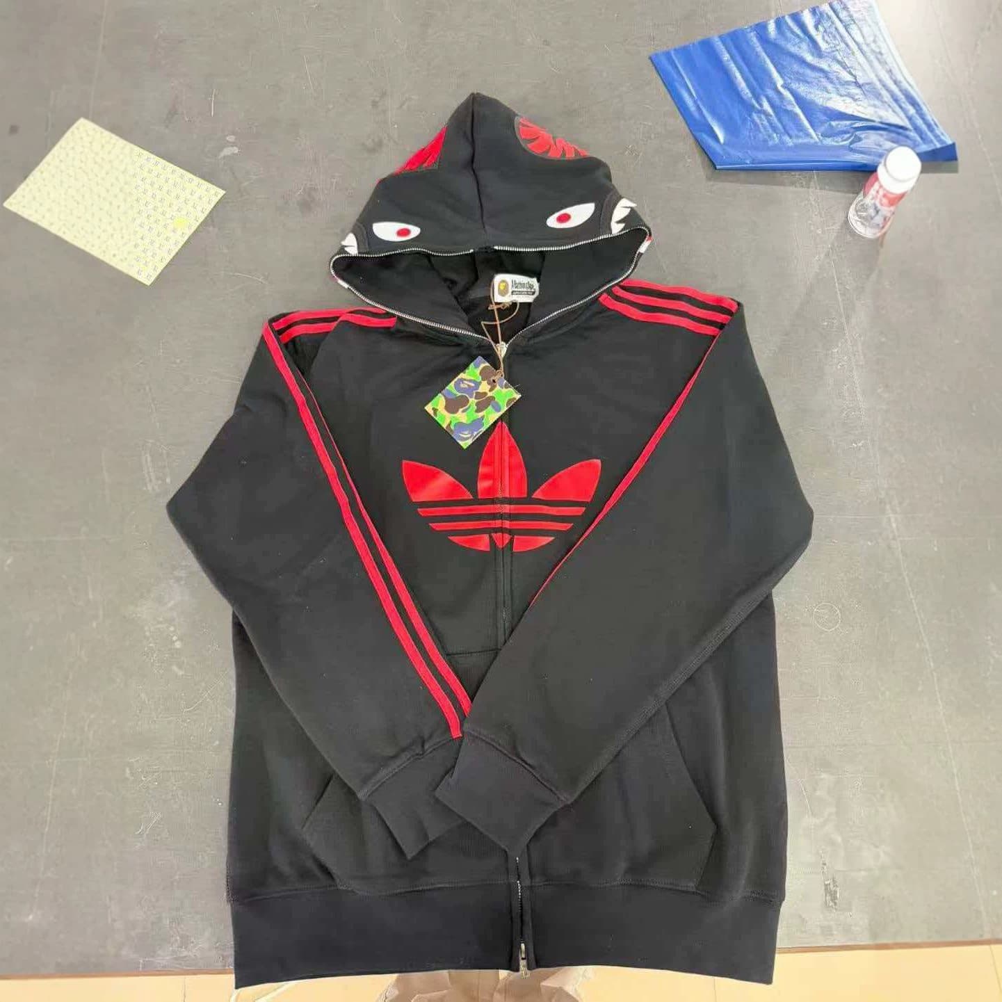 Trend Shark 1:1 Embroidered Jacket Spring and Autumn Camouflage Stitching Street Hip-Hop Couple Hooded Sweatshirt Men