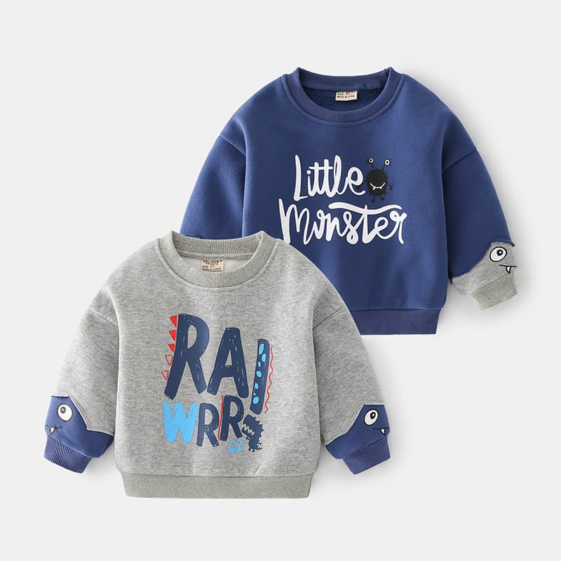 Boys' sweatshirt, autumn and winter children's fleece-lined long-sleeved top, stylish 2024 children's clothing, baby pullover, autumn fashion.