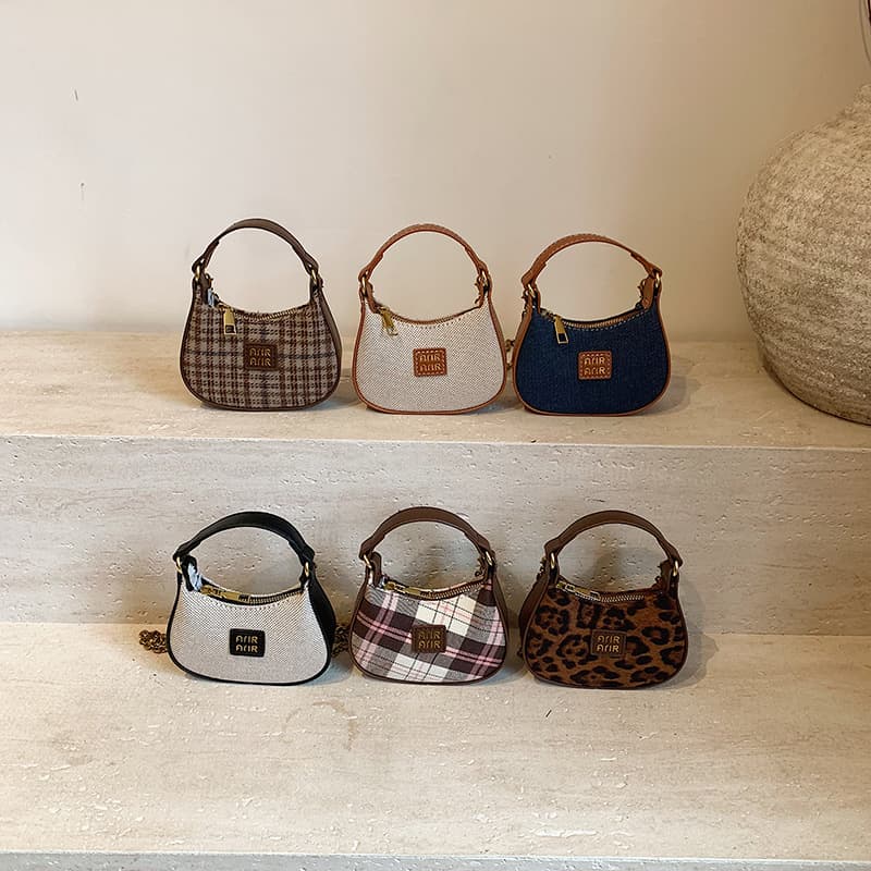 Kids' Bag Autumn Winter New Retro Plaid Mini Underarm Bag Parent-Child Chain Crossbody Bag Lipstick Coin Purse