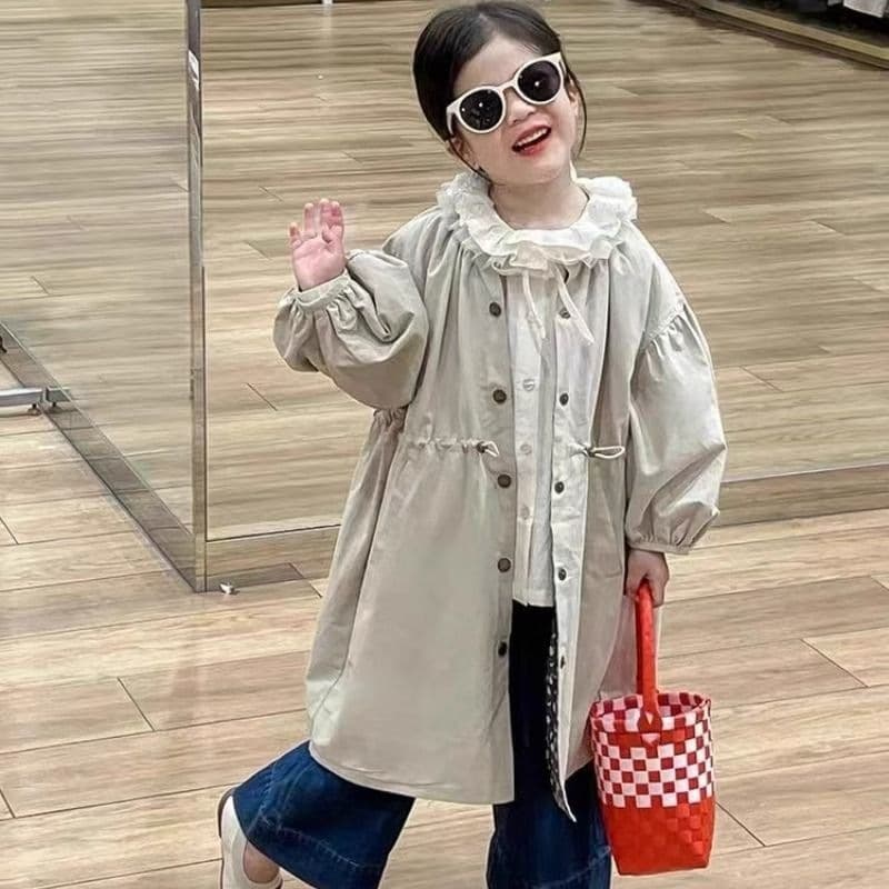 Kids Girls Reversible Windbreaker Autumn Girls Cute Retro Floral Coat British Style Trendy