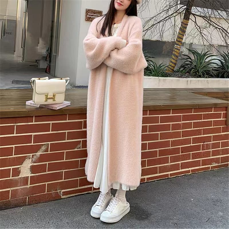 Mink-like Texture Long Cardigan Sweater for Women, Autumn/Winter New Style, Loose and Thick Knit Coat