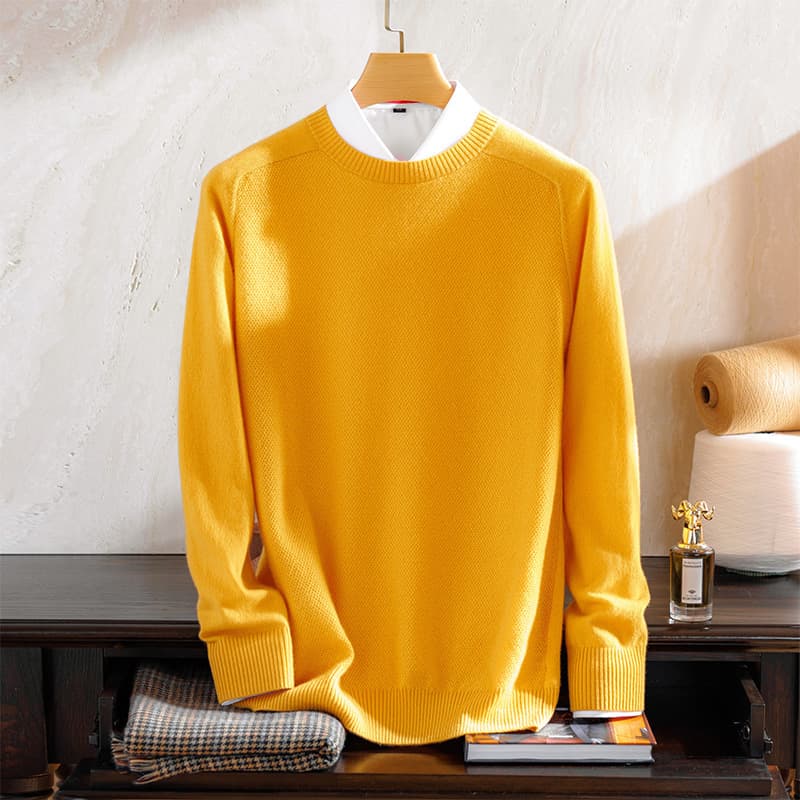 Autumn/Winter New 100% Pure Cashmere Sweater Men's Round Neck Solid Color Pullover Long-Sleeve Warm Fashion Knit Base Layer