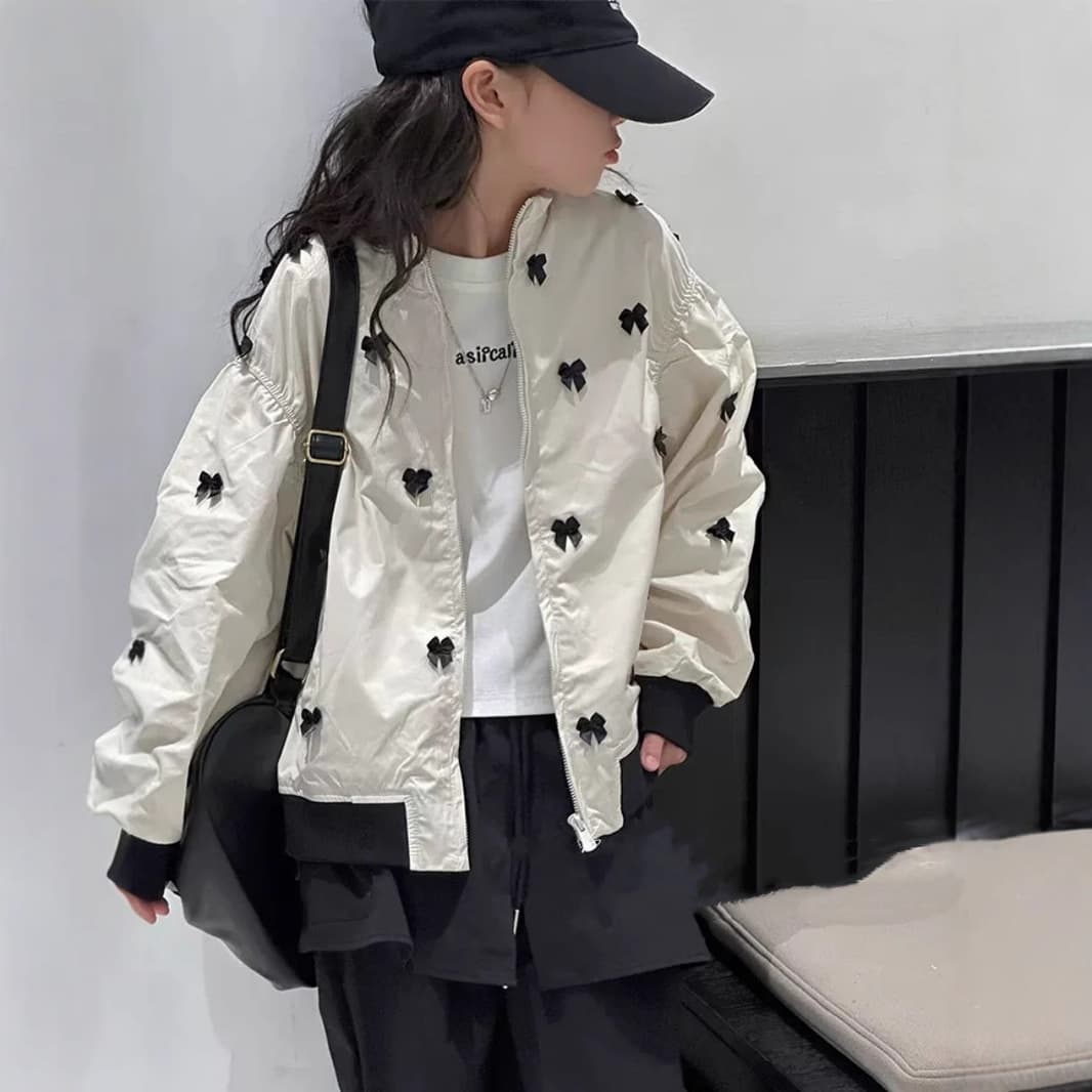 Girls Autumn 2025 New Style Middle and Big Kids Fashionable Versatile Bow Jacket Coat Spring Fall Top Trendy