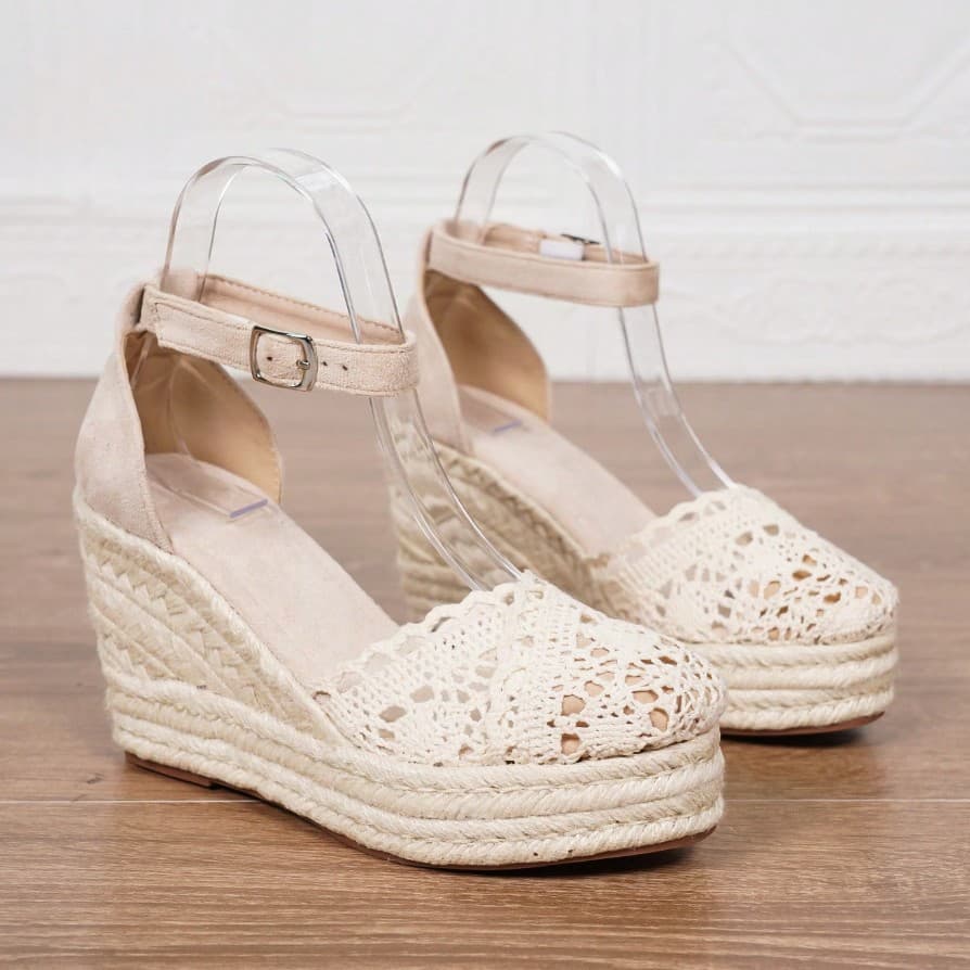 Fashion Women's Sandals New Toe-Covered Wedge Heel Sandals Thick Platform Espadrille Ankle Strap Sandals