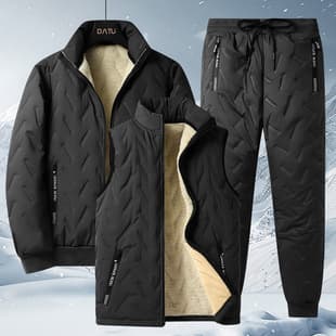 Autumn-Winter New Men's Cross-Border Wholesale Warm 3-Piece Set Stand Collar Lamb Fleece Vest Coat Ultrasonic Cross-Border