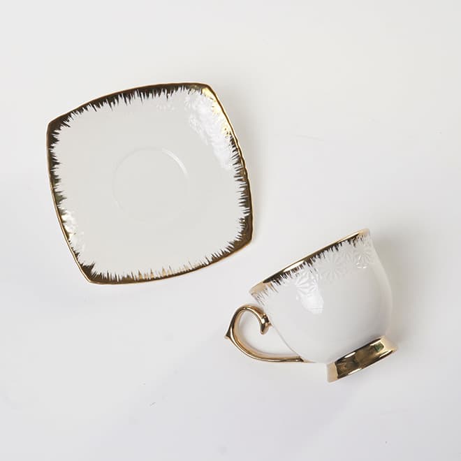 Cross-border Middle East business series gold-plated embossed light luxury simple style ceramic cup and saucer pure white high-quality coffee cup and saucer