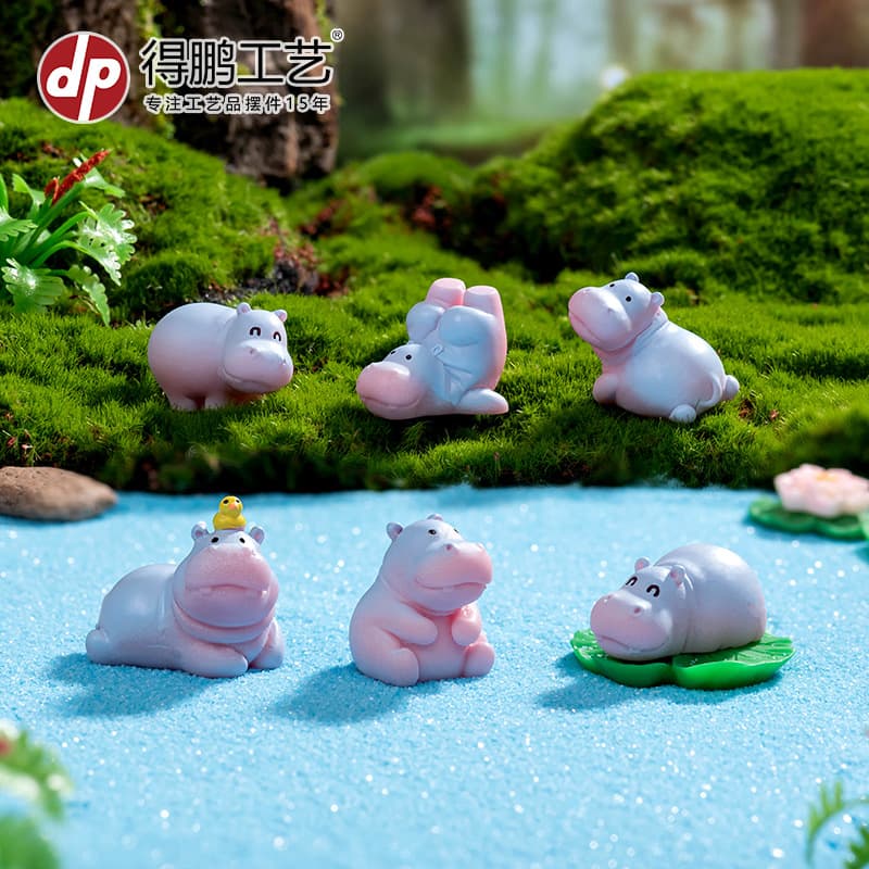 Miniature Landscape Ornament Cartoon Cute Little Hippo Figurine DIY Decoration Accessory Desktop Car Mini Figurine