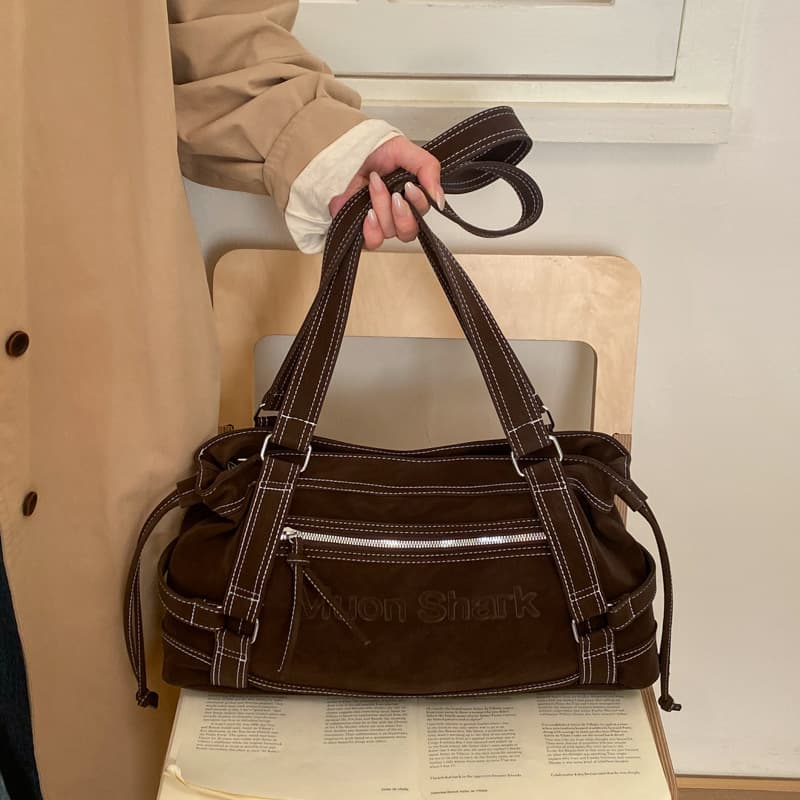 Korean Niche MK Retro Tote Bag, Lee Song-ha Same Style Washed Denim Bag for Women, Shoulder Bag, Handbag, Underarm Bag