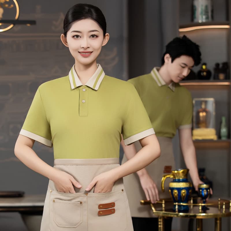 Restaurant Staff Work Shirt Short Sleeve Hotel Logo Print Summer Chinese Restaurant Hotpot Server Polo Shirt Uniform
