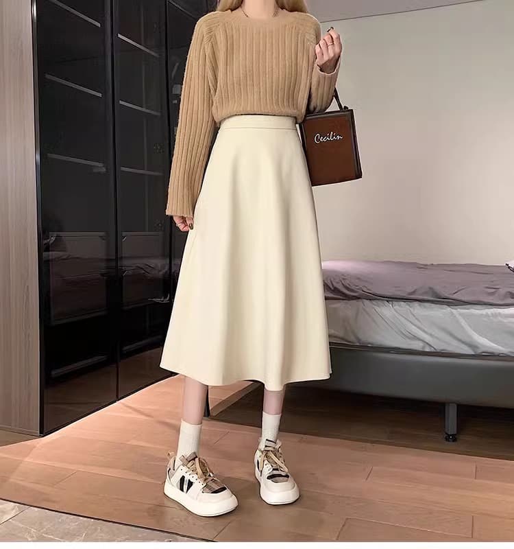 New umbrella skirt 320 autumn and winter 2 mid-length swing a-line skirt black high waist slim girl French style small color big