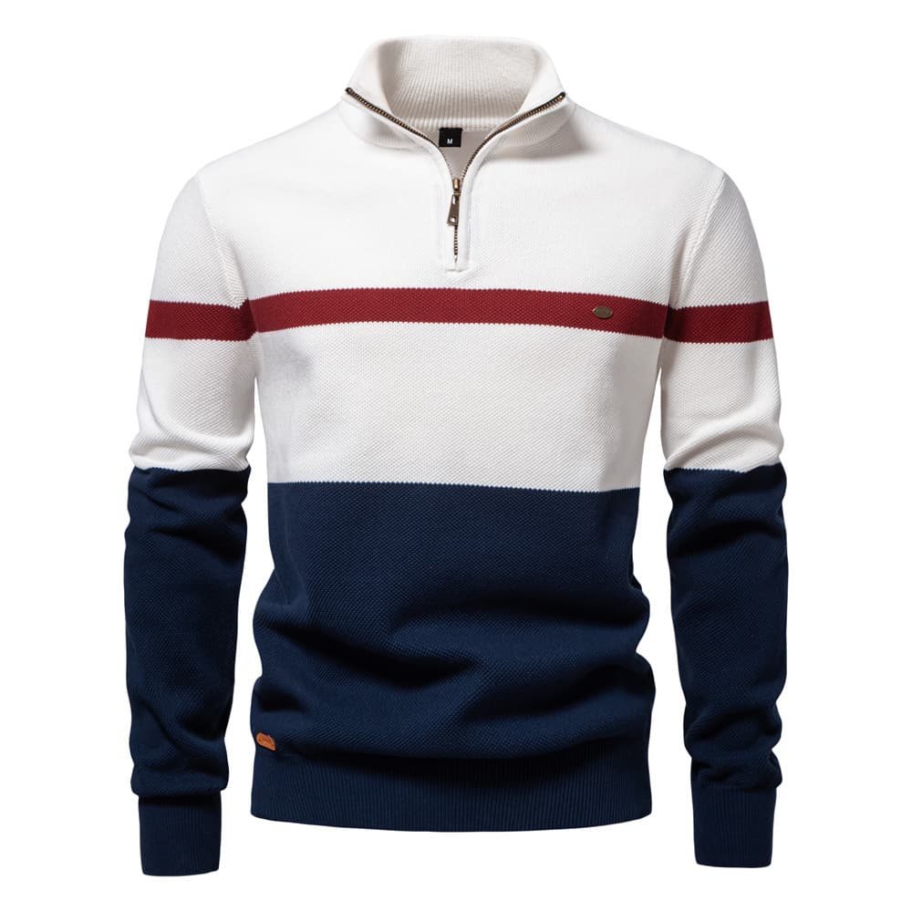 2024 Autumn/Winter New European Size Stand Collar Men's Half-Zip Colorblock Knit Sweater Quality Menswear