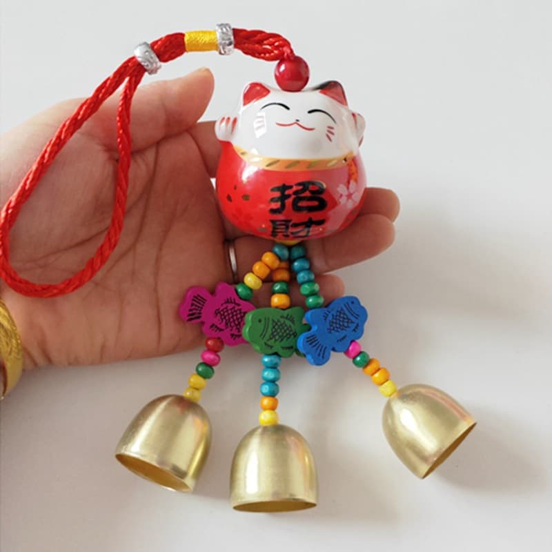 Jingdezhen Ceramic Cat Shop Wind Chime Pendant Metal Pendant Ringing Door Bell Store Opening Reminder