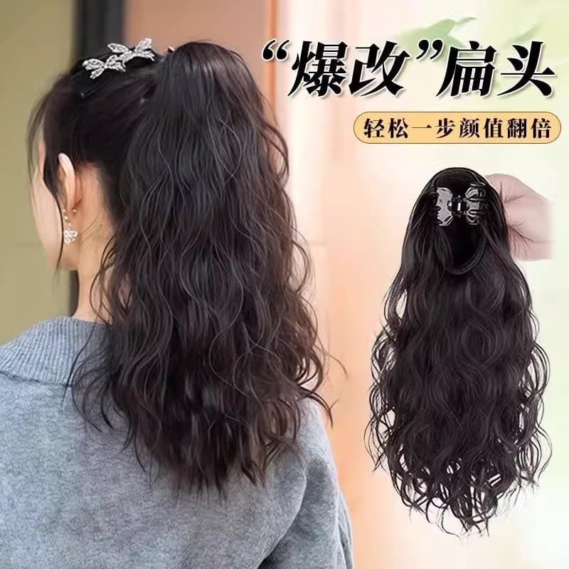 Ponytail Wig for Women Cloud Curl Clip-In Ponytail High Ponytail Braids Realistic Natural Ponytail Trendy Water Wave