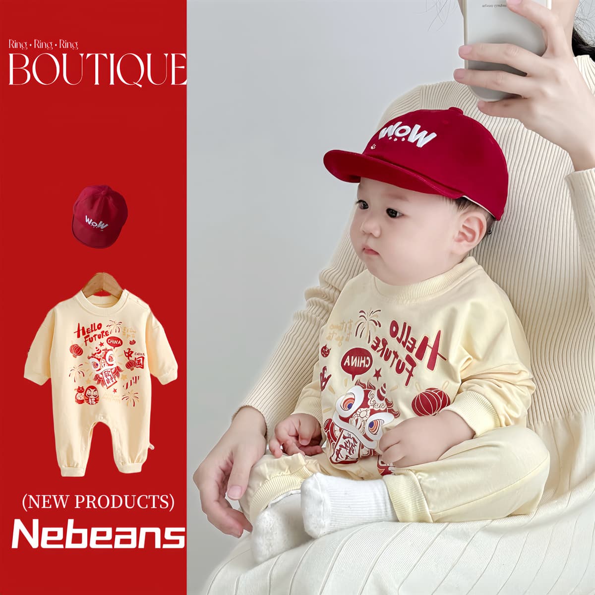 Spring Newborn Romper Onesie Cotton Long Sleeve Hello Future Celebration Style Unisex Baby Clothes 80cm and Under Newborn Size