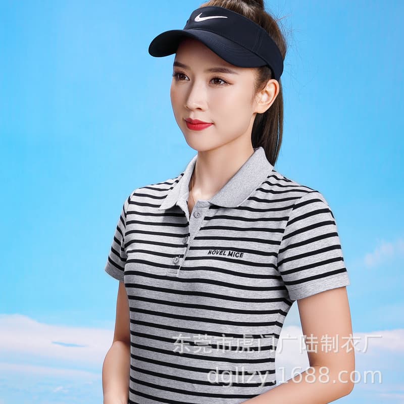 Xinqishu Spring/Summer New Classic Striped Short-Sleeve Women's T-Shirt, Cotton Turn-Down Collar Polo Shirt, Loose Plus Size Tee