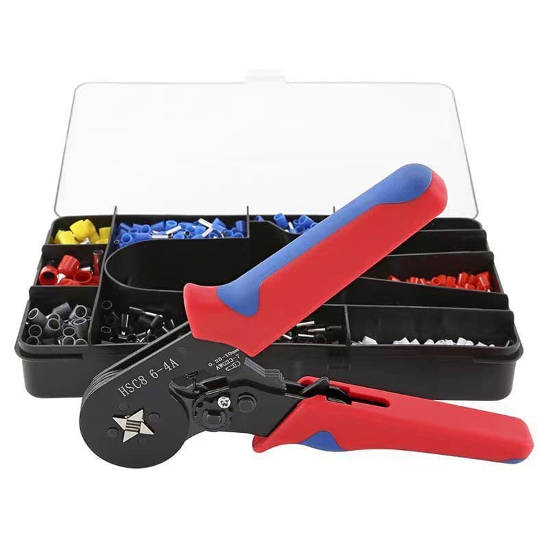 In Stock Kit 1200pcs Integrated Box + 6-4A Cold Press Pliers Quadrilateral Black Transparent Box Ferrule Terminals