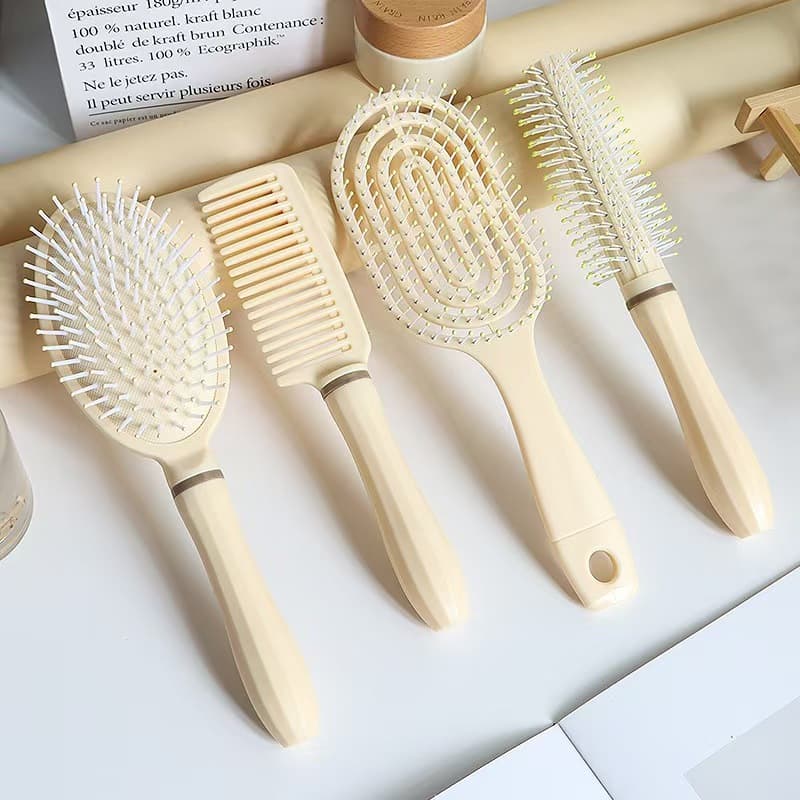 Cream Yellow Fluffy Smooth Hairbrush Cushion Comb Curling Comb Women's Round Brush Home Massage Comb Rib Comb
